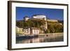 Austria, Tyrol, Kaisergebirge, Inntal (Valley), Kufstein, Innfront with Castle Kufstein in Autumn-Udo Siebig-Framed Photographic Print