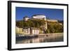 Austria, Tyrol, Kaisergebirge, Inntal (Valley), Kufstein, Innfront with Castle Kufstein in Autumn-Udo Siebig-Framed Photographic Print