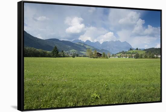 Austria, Tyrol, Reith bei Kitzbuehel, in the background the Kaiser Mountains-Roland T. Frank-Framed Stretched Canvas