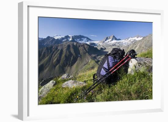 Austria, Tyrol, Stubai Alps, Traveling-Equipment, Mountain Scenery-Rainer Mirau-Framed Photographic Print