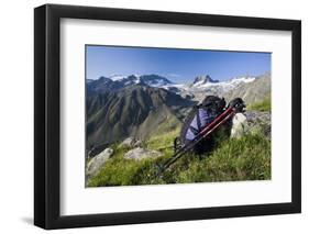 Austria, Tyrol, Stubai Alps, Traveling-Equipment, Mountain Scenery-Rainer Mirau-Framed Photographic Print