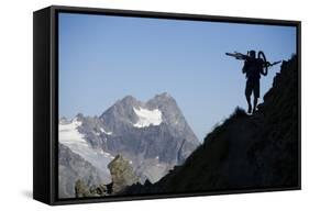 Austria, Tyrol, …tztaler Alpen, Wildspitze, Summit, Man, Mountainbike, Carries-Rainer Mirau-Framed Stretched Canvas