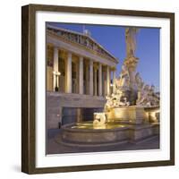 Austria, Vienna, 1st District, Parliament, Pallas Athene Statue, Dusk-Rainer Mirau-Framed Photographic Print