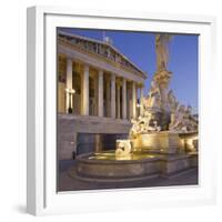 Austria, Vienna, 1st District, Parliament, Pallas Athene Statue, Dusk-Rainer Mirau-Framed Photographic Print