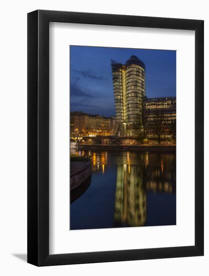 Austria, Vienna, Building of the Uniqa Insurance, Reflexion in the Donaukanal (Danube Canal-Gerhard Wild-Framed Photographic Print