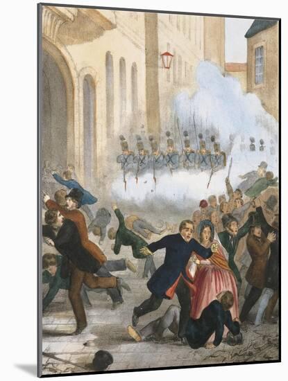 Austria, Vienna, Colour Lithograph of Insurrection in Vienna on March 13th, 1848-null-Mounted Giclee Print