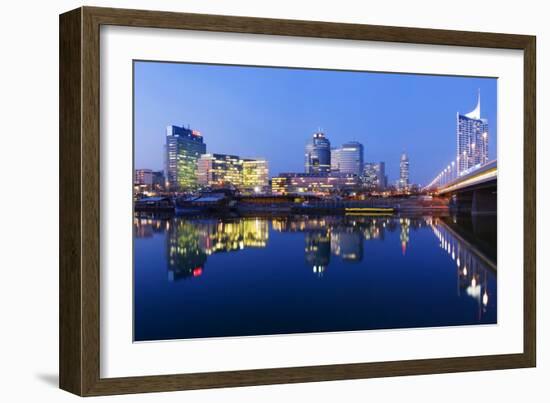 Austria, Vienna, Donau-City, Donau-City, City View, Evening-Mood, Danube, Panorama-Rainer Mirau-Framed Photographic Print