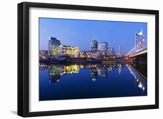 Austria, Vienna, Donau-City, Donau-City, City View, Evening-Mood, Danube, Panorama-Rainer Mirau-Framed Photographic Print