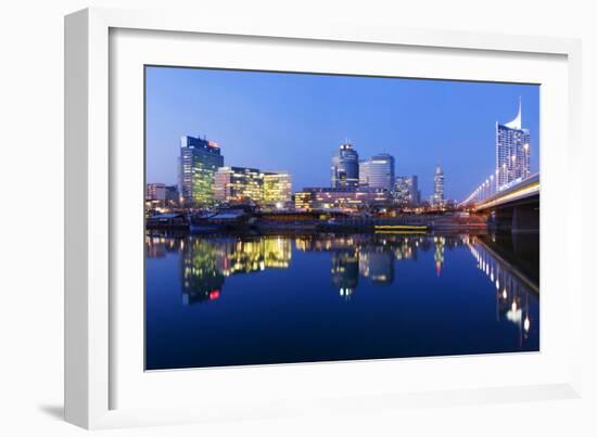 Austria, Vienna, Donau-City, Donau-City, City View, Evening-Mood, Danube, Panorama-Rainer Mirau-Framed Photographic Print