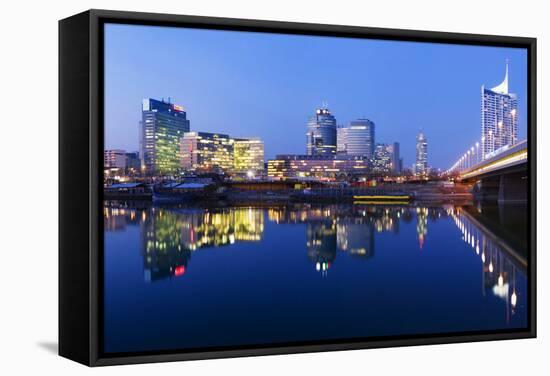 Austria, Vienna, Donau-City, Donau-City, City View, Evening-Mood, Danube, Panorama-Rainer Mirau-Framed Stretched Canvas