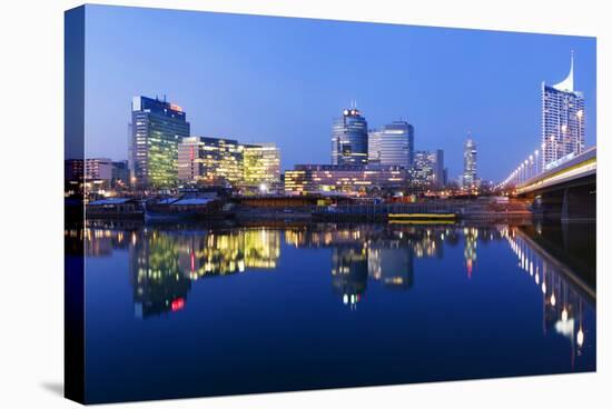 Austria, Vienna, Donau-City, Donau-City, City View, Evening-Mood, Danube, Panorama-Rainer Mirau-Stretched Canvas