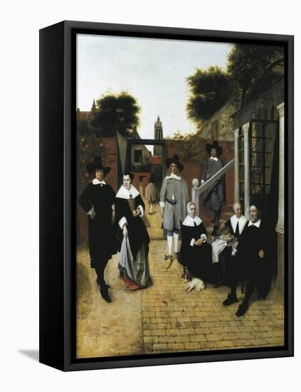 Austria, Vienna, Painted Image of Family in Delf-null-Framed Stretched Canvas