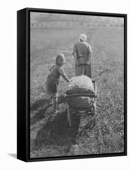 Austrian Farmer Worker and Child Going Home at the End of the Day, Molln, Austria-Emil Otto Hoppé-Framed Stretched Canvas