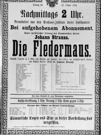 Poster Advertising 'Die Fledermaus' by Johann Strauss the Younger, for a Performance