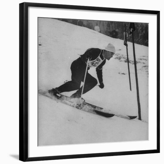 Austrian Skier Toni Sailer Competing During the Winter Olympics-null-Framed Premium Photographic Print