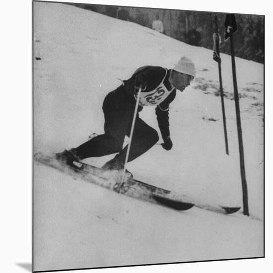 Austrian Skier Toni Sailer Competing During the Winter Olympics-null-Mounted Premium Photographic Print
