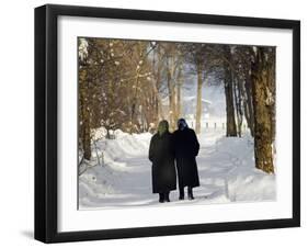 Austrian Tyrol Zillertal Valley Mayrhofen Ski Resort Hippach Village Old Women Walking in Snow-Christian Kober-Framed Photographic Print