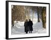 Austrian Tyrol Zillertal Valley Mayrhofen Ski Resort Hippach Village Old Women Walking in Snow-Christian Kober-Framed Photographic Print