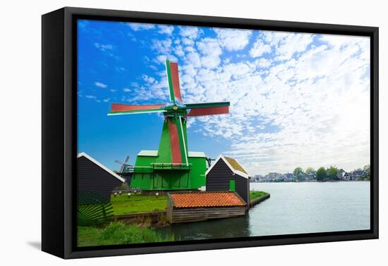 Authentic Zaandam Mills on the Water Channel-SerrNovik-Framed Stretched Canvas