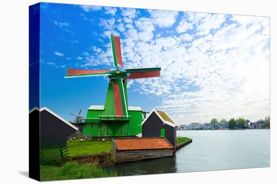 Authentic Zaandam Mills on the Water Channel-SerrNovik-Stretched Canvas