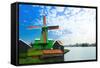 Authentic Zaandam Mills on the Water Channel-SerrNovik-Framed Stretched Canvas