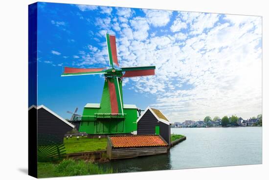 Authentic Zaandam Mills on the Water Channel-SerrNovik-Stretched Canvas