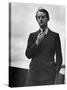 Author Andre Malraux Smoking on Terrace of His Apartment-null-Stretched Canvas