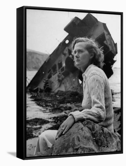 Author Daphine du Maurier Sitting by a Wrecked Ship-Hans Wild-Framed Stretched Canvas