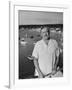 Author Ernest Hemingway Posing in Cojimar Harbor-Alfred Eisenstaedt-Framed Premium Photographic Print