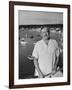 Author Ernest Hemingway Posing in Cojimar Harbor-Alfred Eisenstaedt-Framed Premium Photographic Print