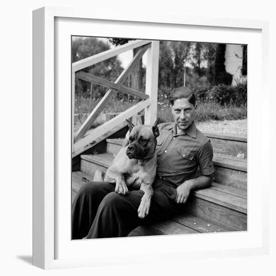 Author, Philosopher and Political Activist Arthur Koestler with His Dog-Dmitri Kessel-Framed Premium Photographic Print