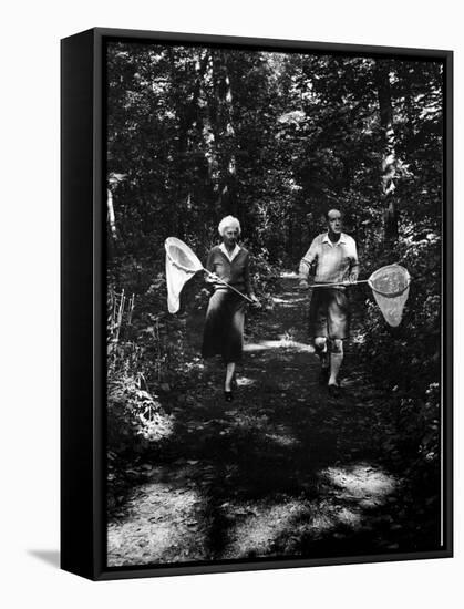 Author Vladimir Nabokov and His Wife Vera Chasing Butterflies-Carl Mydans-Framed Stretched Canvas