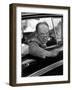 Author Vladimir Nabokov Looking Out Car Window. He Likes to Work in the Car, Writing on Index Cards-Carl Mydans-Framed Premium Photographic Print