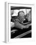 Author Vladimir Nabokov Looking Out Car Window. He Likes to Work in the Car, Writing on Index Cards-Carl Mydans-Framed Premium Photographic Print