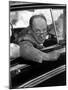 Author Vladimir Nabokov Looking Out Car Window. He Likes to Work in the Car, Writing on Index Cards-Carl Mydans-Mounted Premium Photographic Print
