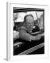 Author Vladimir Nabokov Looking Out Car Window. He Likes to Work in the Car, Writing on Index Cards-Carl Mydans-Framed Premium Photographic Print