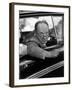 Author Vladimir Nabokov Looking Out Car Window. He Likes to Work in the Car, Writing on Index Cards-Carl Mydans-Framed Premium Photographic Print