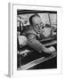 Author Vladimir Nabokov Writing in His Car. He Likes to Work in the Car, Writing on Index Cards-Carl Mydans-Framed Premium Photographic Print