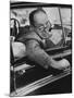 Author Vladimir Nabokov Writing in His Car. He Likes to Work in the Car, Writing on Index Cards-Carl Mydans-Mounted Premium Photographic Print