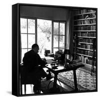 Author W. Somerset Maugham Sitting at Desk in the Study of His Villa Mauresque-null-Framed Stretched Canvas