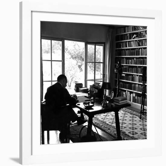 Author W. Somerset Maugham Sitting at Desk in the Study of His Villa Mauresque-null-Framed Premium Photographic Print