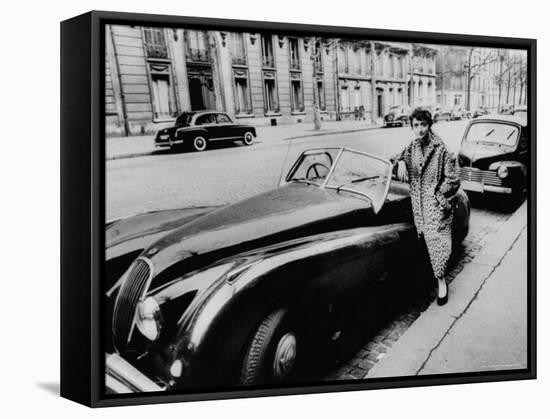 Authoress Francoise Segan Standing Beside Her Jaguar-Thomas D^ Mcavoy-Framed Stretched Canvas