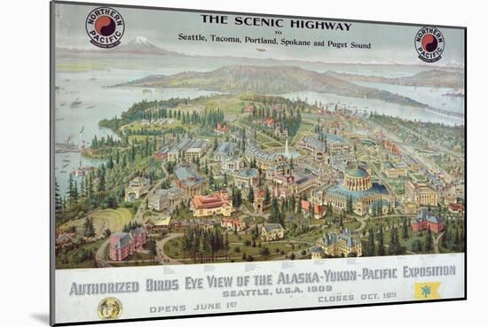 "Authorized Birds Eye View of the Alaska-Yukon-Pacific Exposition: Seattle, USA, 1909"-null-Mounted Giclee Print