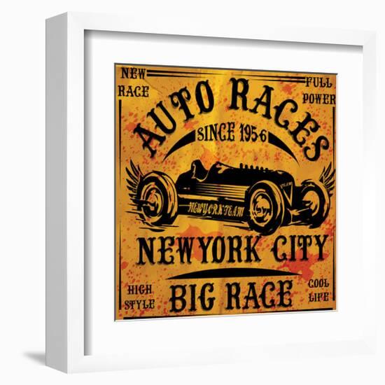 Auto Races New York City Sign-null-Framed Art Print