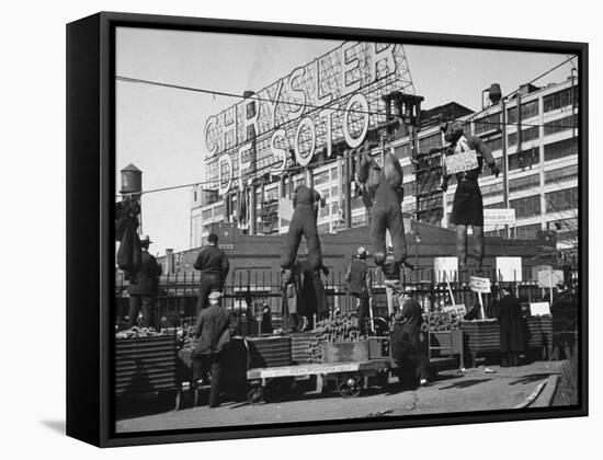 Auto Workers Conducting a Strike Against the Chrysler Plant-William Vandivert-Framed Stretched Canvas