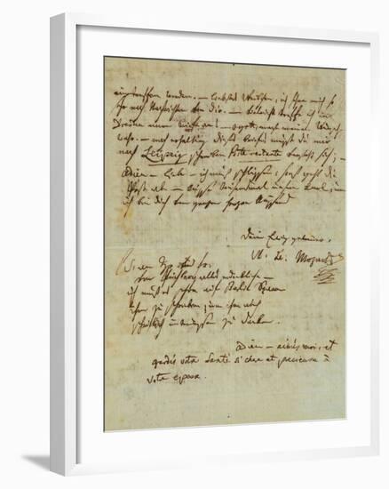 Autograph Letter Signed by Wolfgang Amadeus Mozart (1756-1791) and Sent to His Wife Constanze,…-null-Framed Giclee Print