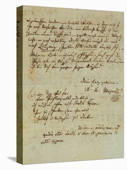Autograph Letter Signed by Wolfgang Amadeus Mozart (1756-1791) and Sent to His Wife Constanze,…-null-Stretched Canvas