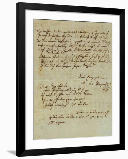 Autograph Letter Signed by Wolfgang Amadeus Mozart (1756-1791) and Sent to His Wife Constanze,…-null-Framed Giclee Print