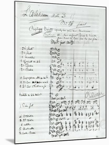 Autograph Score of Act III of 'L'Arlesienne' by Georges Bizet-null-Mounted Giclee Print