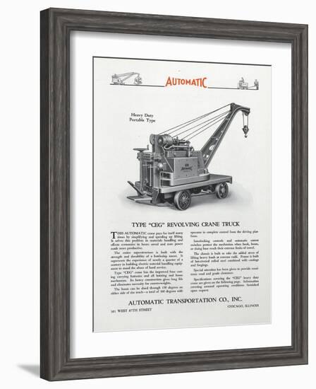 Automatic Transportation Company's Type Ceg Revolving Crane Truck-null-Framed Giclee Print